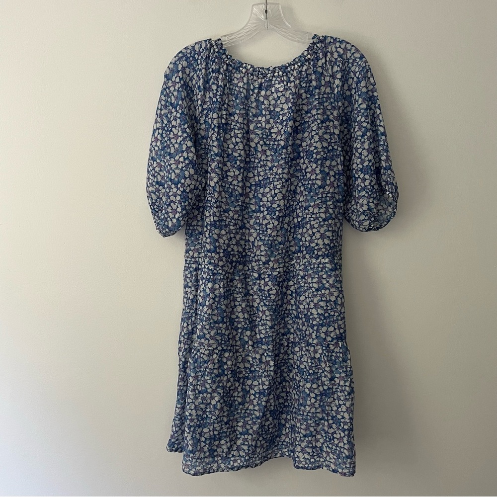 Xirena Dolly Popover Blue Floral Swing Mini Dress Cotton Silk Medium - Picture 5 of 10
